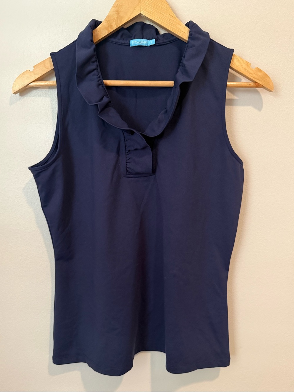 J.McLaughlin Durham Sleeveless Ruffle Top Winter Navy Blue Catalina Cloth Sz S - Picture 4 of 10